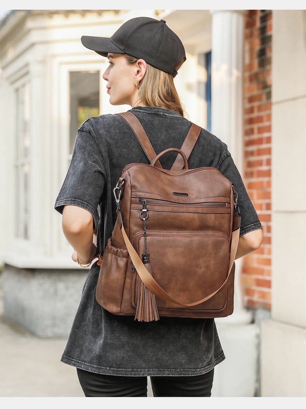 Cluci Tan Backpack with Front Tassel Pocket